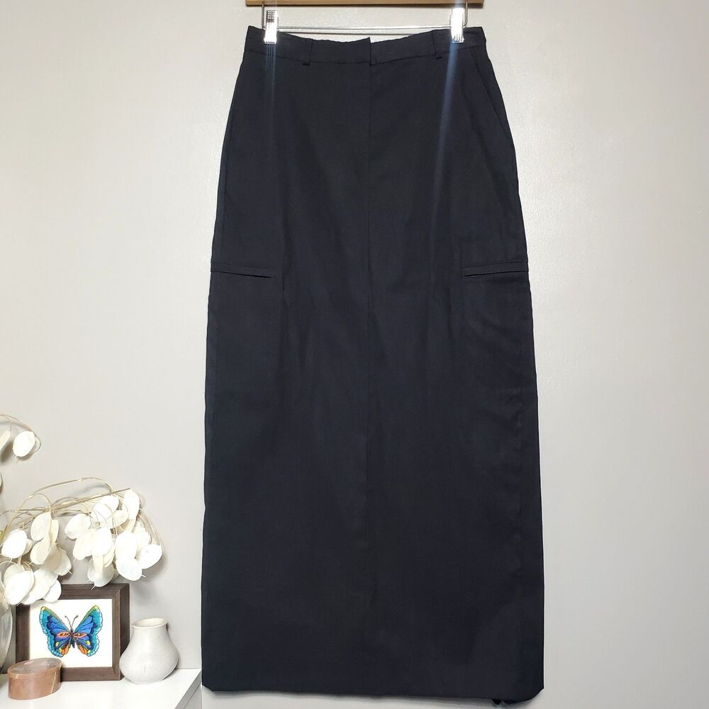DKNY Black Cargo Maxi Skirt Womens Size 4 Utility Streetwear Minimalist READ